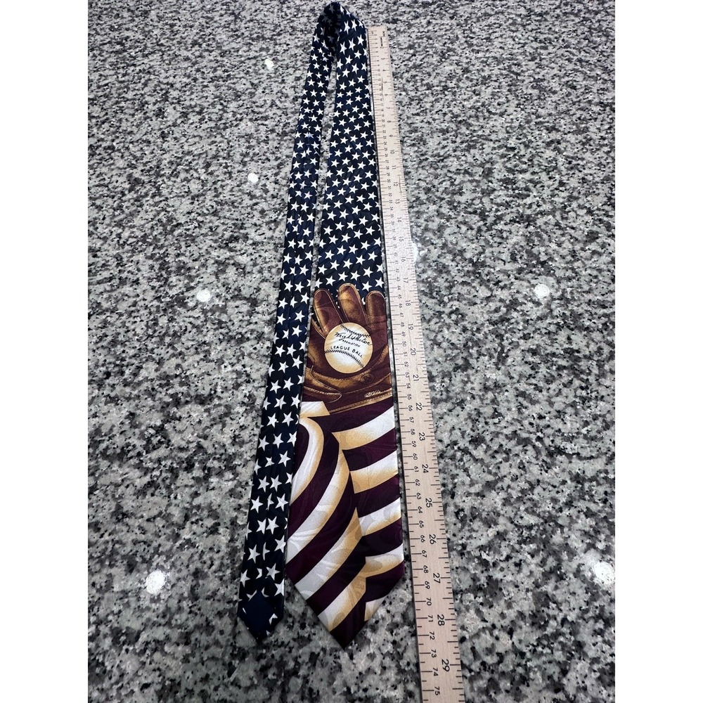 Steven Harris Men's Tie Red White Blue Stars‎ Stripes Patriotic Baseball - Picture 3 of 5